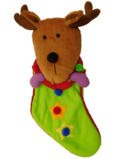 Northlight Green Pom Pom Star Reindeer Face Christmas Holiday Stocking