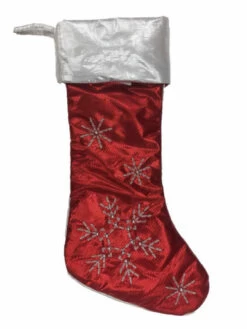 Metallic Red & Silver Shimmer Stripe Snowflake Christmas Holiday Stocking
