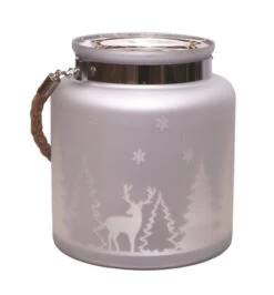 Winter Scene Matte Pillar Candle Holder Christmas Lantern - 8"