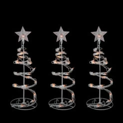 Northlight Set Of 3 White Clear Lighted Spiral Cone Walkway Christmas Trees Outdoor Decor 18"