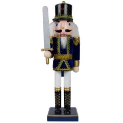 Northlight Christmas Nutcracker Soldier With Sword Decoration - 14" - Blue And White