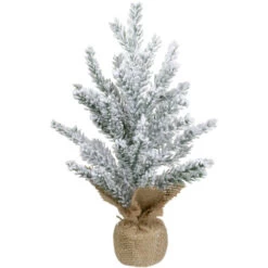 Northlight Flocked Mini Pine Slim Artificial Christmas Tree With Jute Base - Unlit - 12"