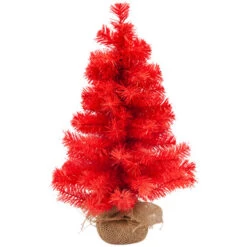 Northlight Pine Christmas Tree With Natural Jute Base - 18" - Scarlett Red