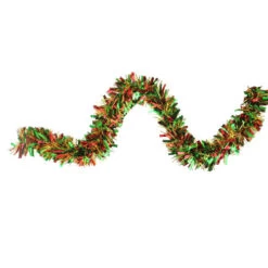 Northlight 12' X 4" Metallic Gold, Red And Green Wide Cut Tinsel Christmas Garland - Unlit