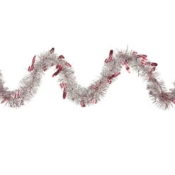 Northlight Christmas Candy Cane Wrapped Tinsel Garland - 50' X 3" - Silver And Red - Unlit