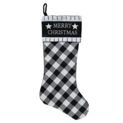 Northlight 20.5" Black And White "Merry Christmas" Christmas Stocking With Blanket Stitch Cuff