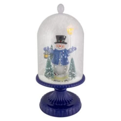 Northlight LED Lighted Snowing Musical Snowman In Cloche Christmas Decoration - 13.5" - Blue