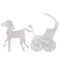 Northlight 57" Pre-Lit White 3D Horse And Carriage Christmas Yard Decor