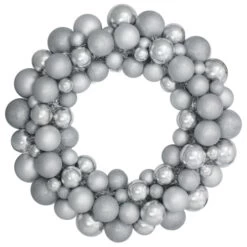 Northlight Silver Splendor 3-Finish Shatterproof Ball Christmas Wreath 24" - Unlit