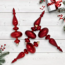 Northlight Commercial Size 2-Finish Christmas Finial Shatterproof Ornaments - Red -12" - 4ct