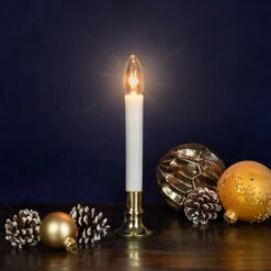 Northlight 9" Pre-Lit White And Gold C7 Christmas Candle Lamp With Sensor