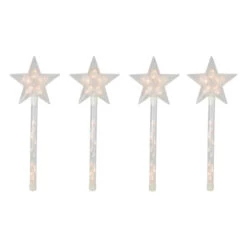 Northlight 4ct Lighted Star Christmas Pathway Marker With Lawn Stakes White Wire - Clear Lights