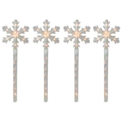Northlight 4ct Snowflakes Christmas Pathway Marker With Lawn Stakes - Clear Lights