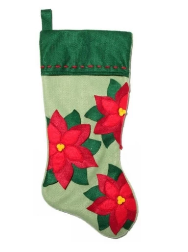 Christmas Eve Embellished Stitched Green Felt Poinsettia Christmas Stocking 2 Christmas Eve Embellished Stitched Green Felt Poinsettia Christmas Stocking