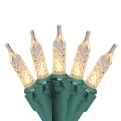 Northlight 200 Clear LED Faceted M5 Christmas Lights - 62ft Green Wire