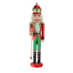 Northlight 24" Red And Green Wooden Christmas Nutcracker King With Scepter